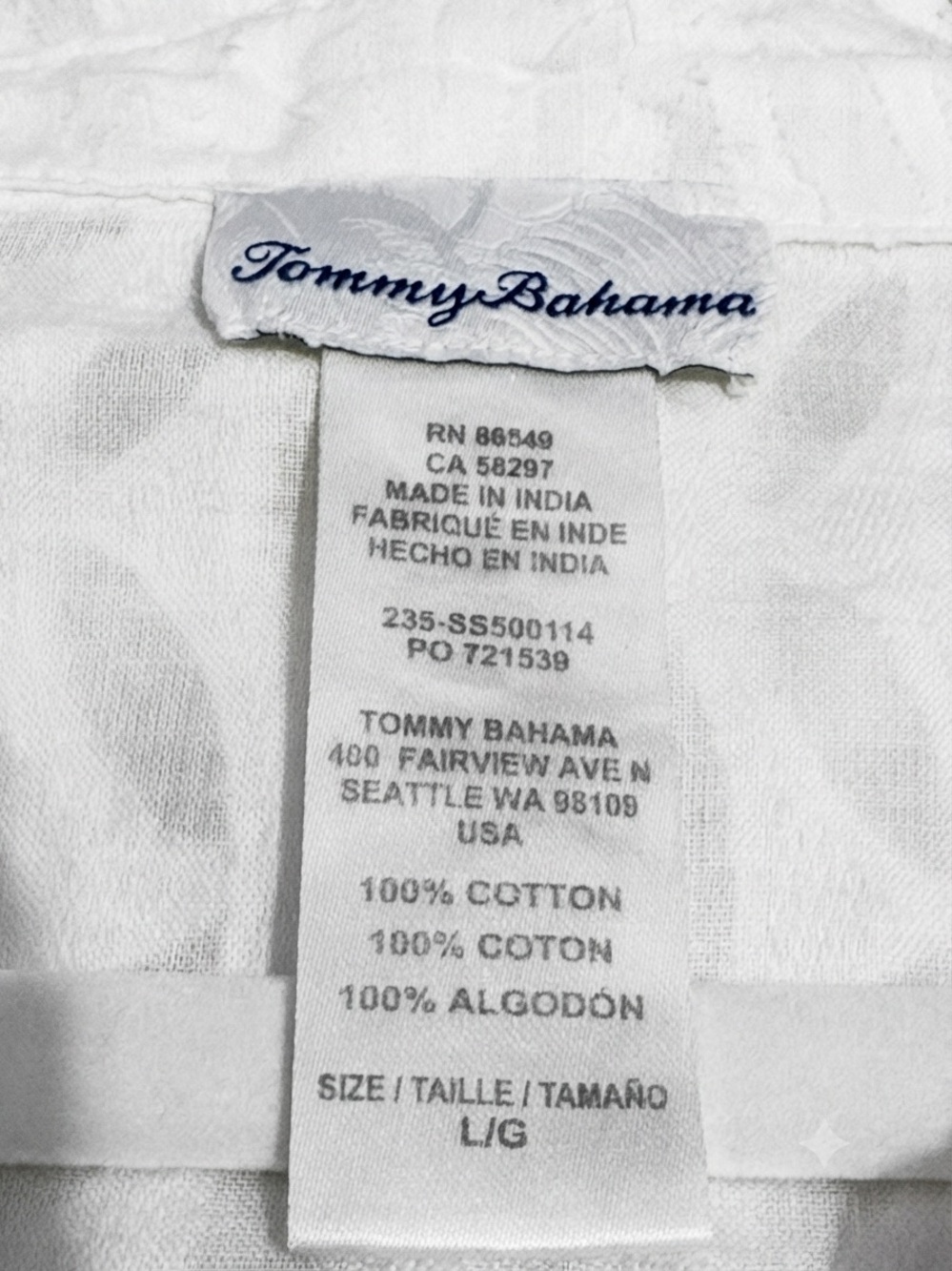 TOMMY BAHAMA Clip Jacquard Boyfriend Shirt Dress Cover Up L 22” p2p White $99 - Picture 3 of 9